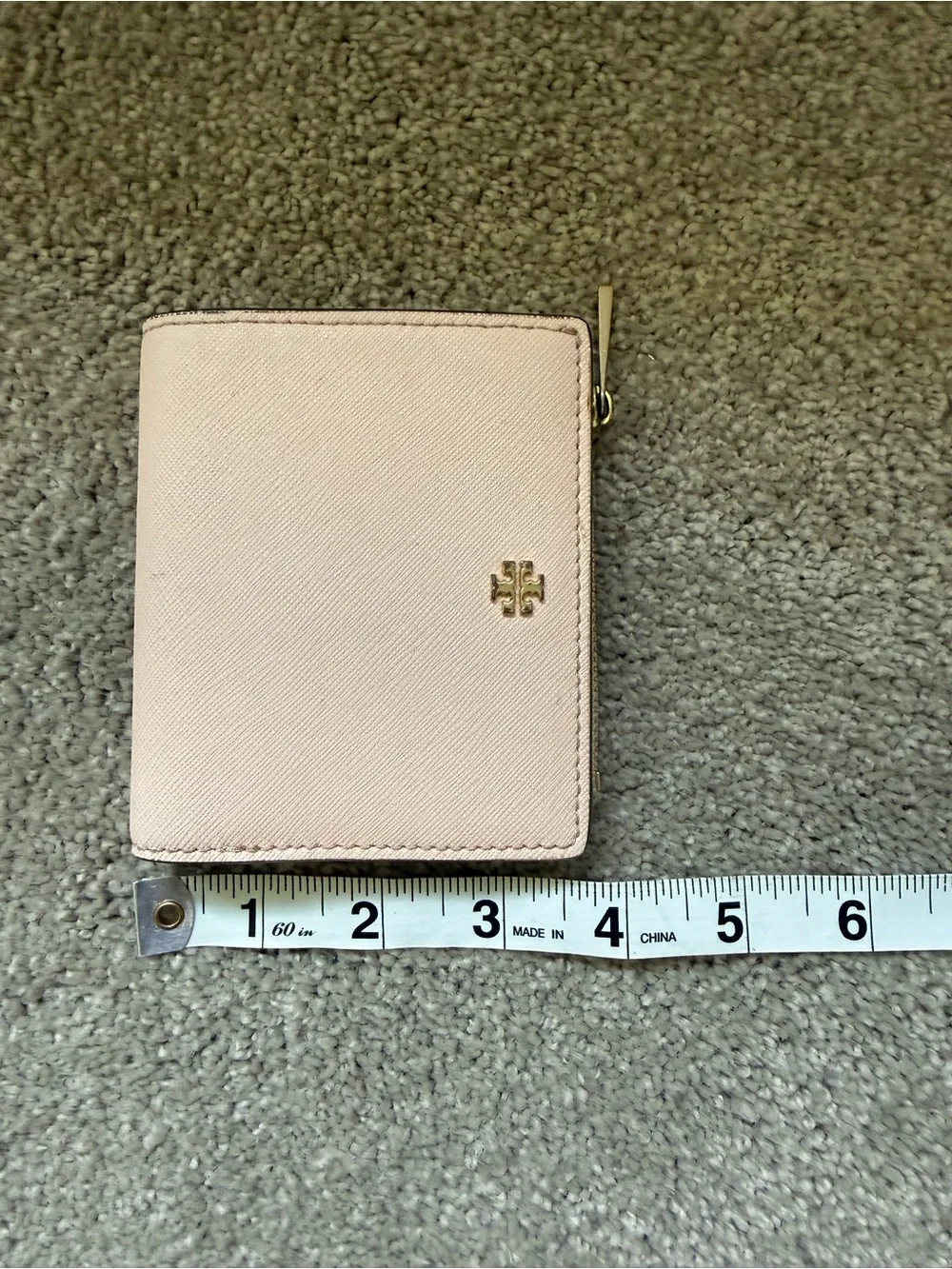 Tory Burch Light Pink Saffiano Zip Bifold Wallet